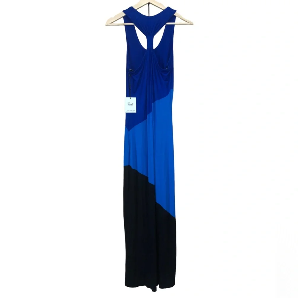 Calvin Klein || NWT || Colorblock Blue & Black Racerback Maxi Dress